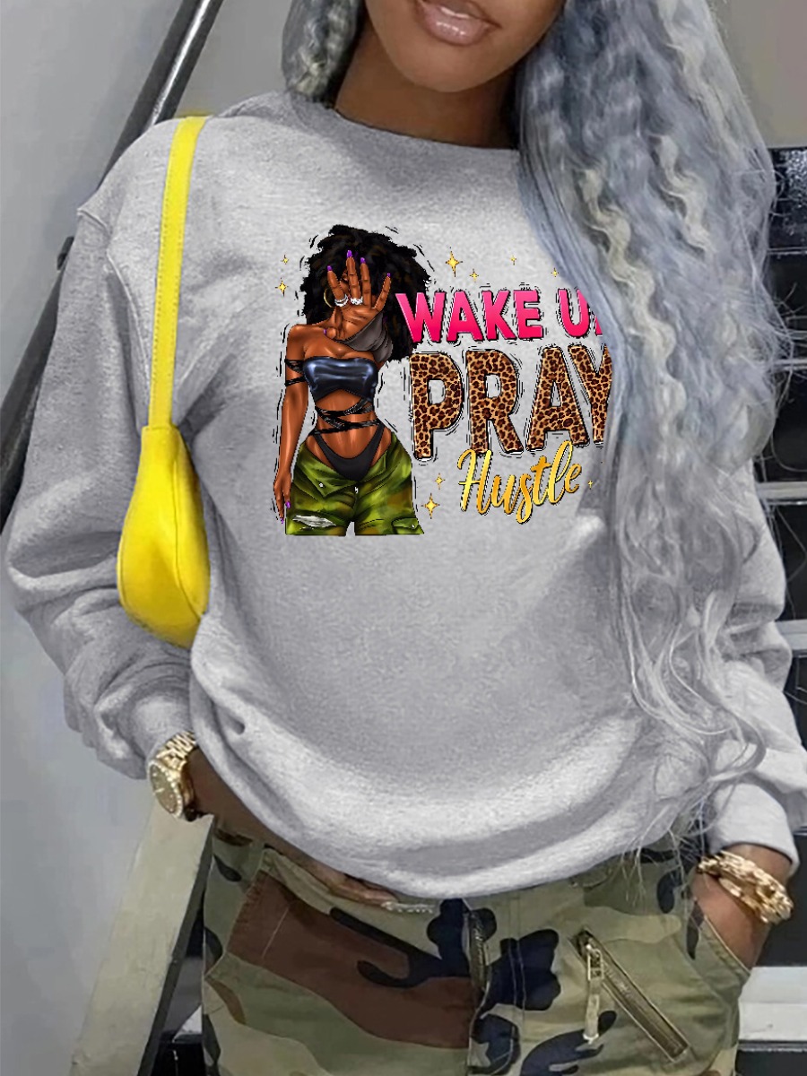 LW Plus Size Figure Leopard Letter Print Sweatshirt