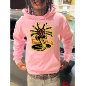 LW Men Cartoon Letter Print Kangaroo Pocket Hoodie