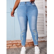 LW Plus Size High Waist Floral Decor Skinny Jeans