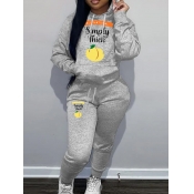 LW Fruit Letter Print Kangaroo Pocket Tracksuit Se