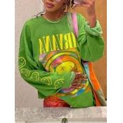 LW Cartoon Letter Print Loose Sweatshirt