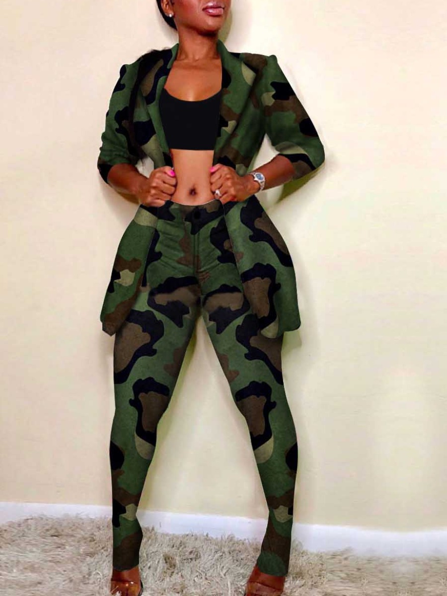 LW Camo Print Blazer Pants Set