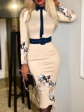 LW Plus Size Floral Print Belt Design Bodycon Dress