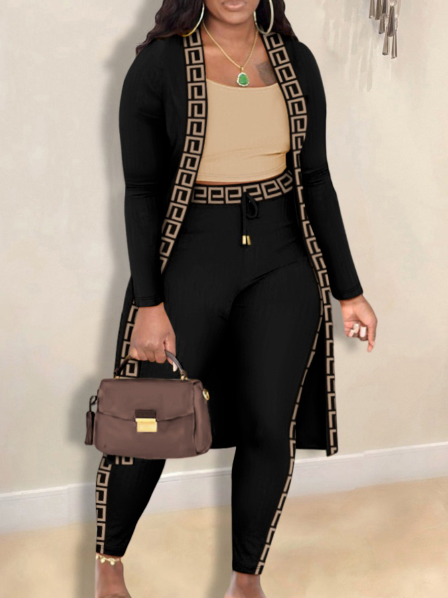 LW Plus Size Cami Geometric Print Drawstring Three Piece Pants Set