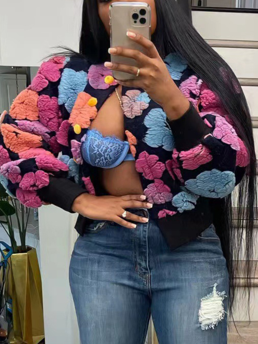 LW Pattern Breasted Embroidery Loose Coat&Jacket