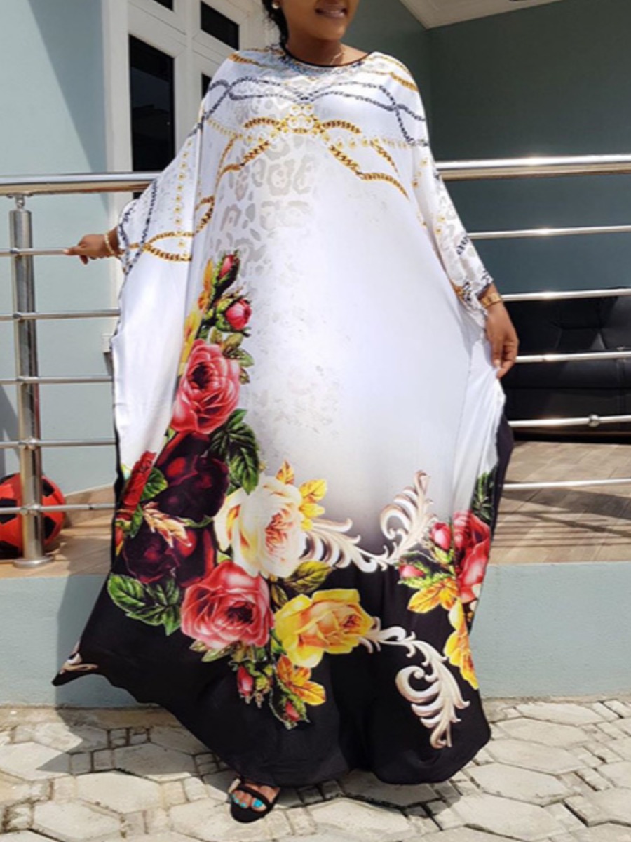 LW Plus Size Africa Floral Chain Print Loose Dress
