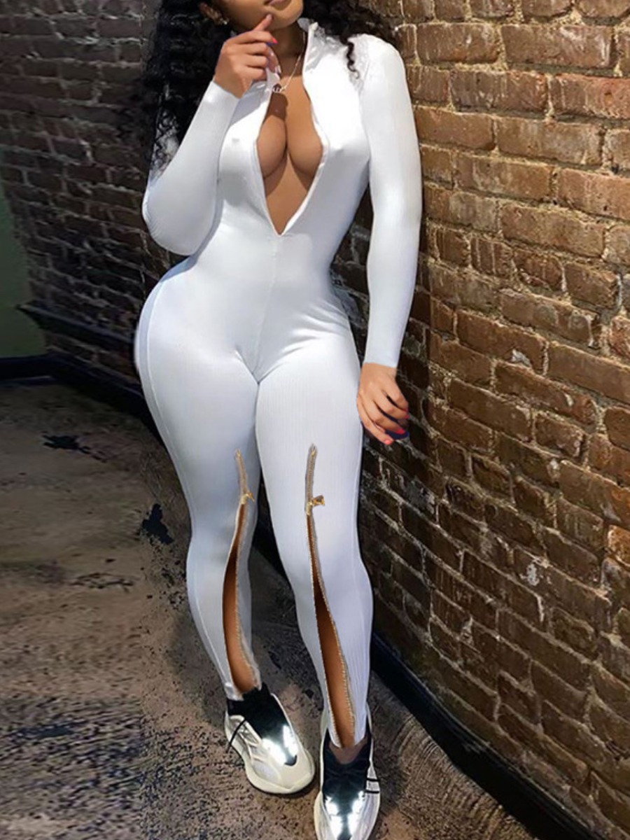 LW SXY High Split Zipper Design Skinny Jumpsuit