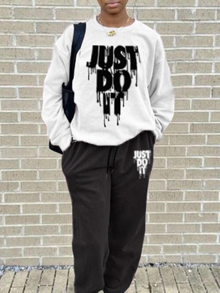 LW Plus Size Just Do It Letter Print Drawstring Pa
