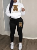 LW Plus Size Teddy Bear Letter Print Kangaroo Pocket Tracksuit Set