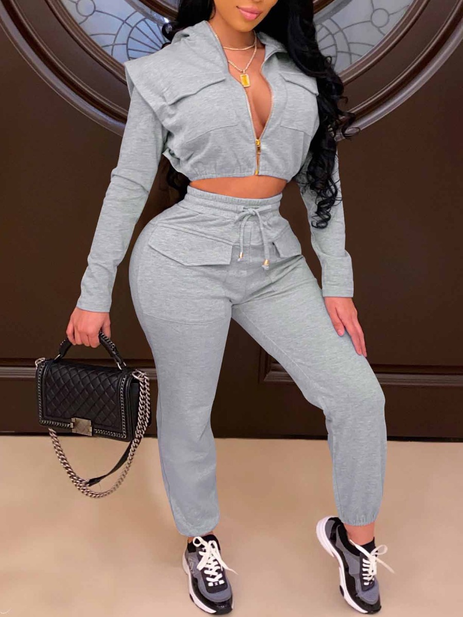 LW Crop Top Drawstring Skinny Pants Set