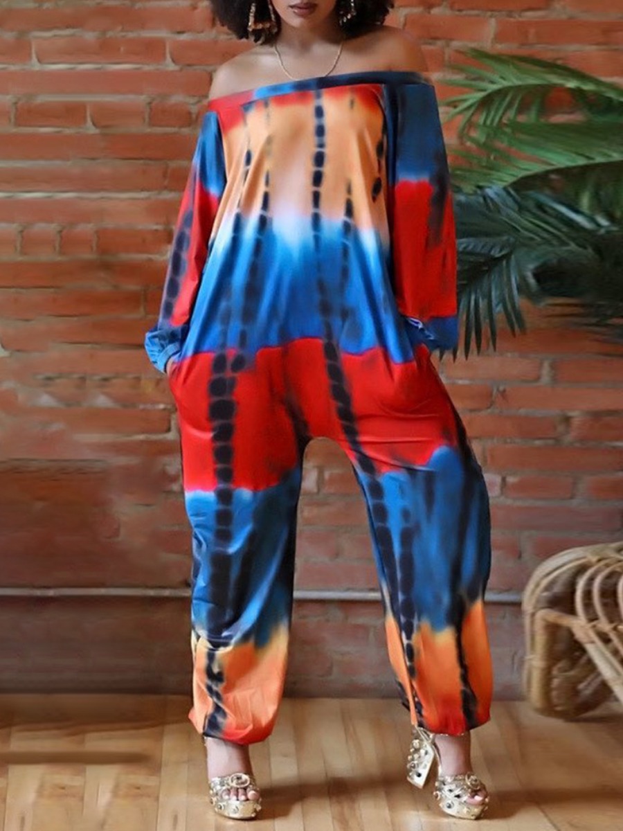 LW Plus Size Off The Shoulder Tie Dye Loose Jumpsuit
