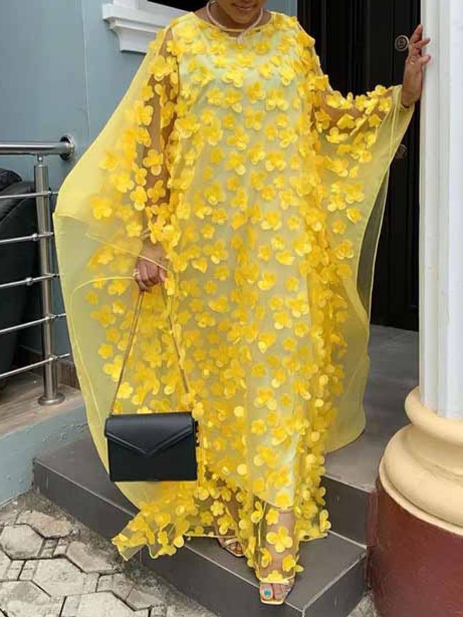 LW Plus Size Floral Decor See Through Loose Dress Set