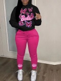 LW Plus Size Butterfly Letter Print Kangaroo Pocket Tracksuit Set