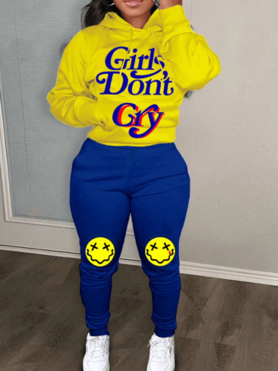 LW Letter Print Kangaroo Pocket Tracksuit Set