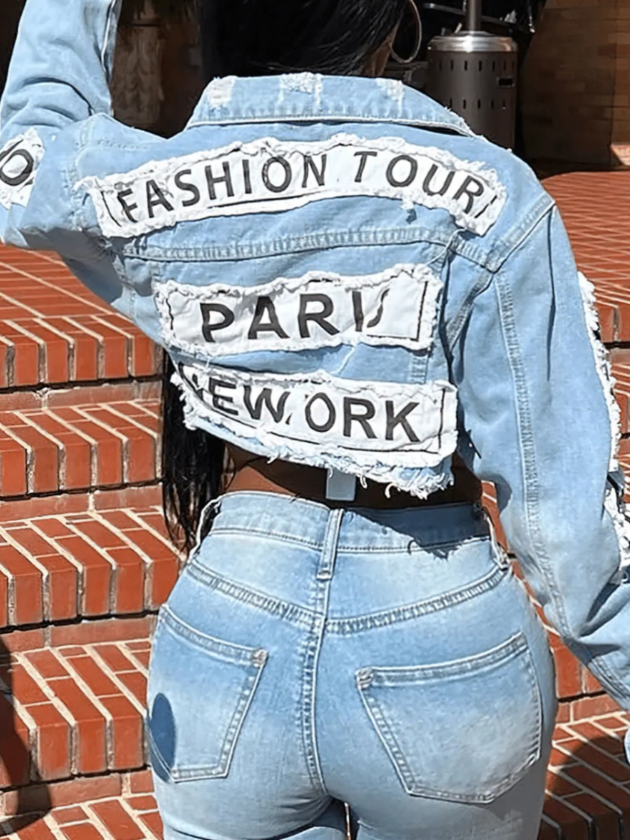 LW Turndown Collar Breasted Design Letter Print Lo