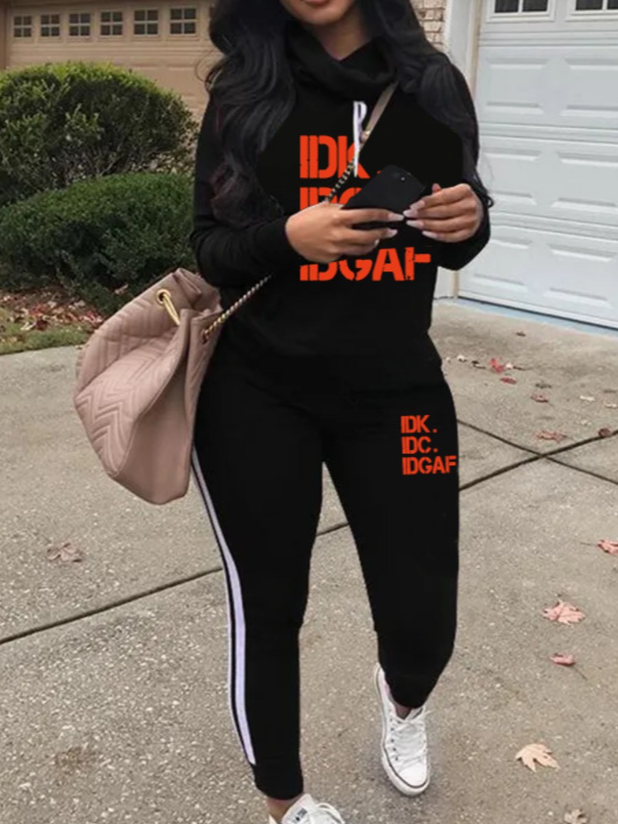LW Plus Size Letter Print Striped Tracksuit Set