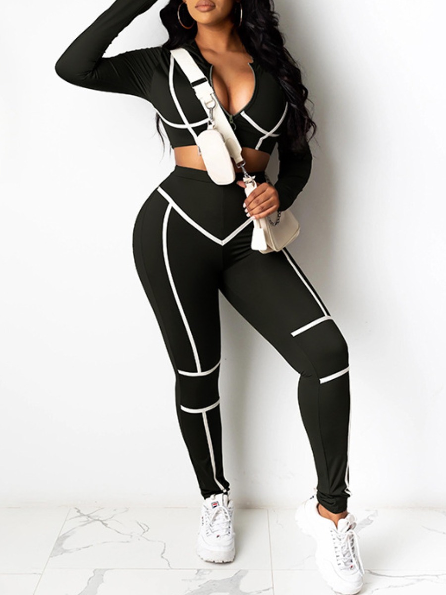 LW Crop Top Striped Skinny Pants Set