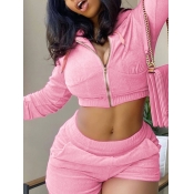 LW Hooded Collar Crop Top Shorts Set