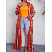 LW Plus Size Geometric Afro Print Trench Coat