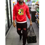 LW Men Teddy Bear Letter Print Kangaroo Pocket Tra