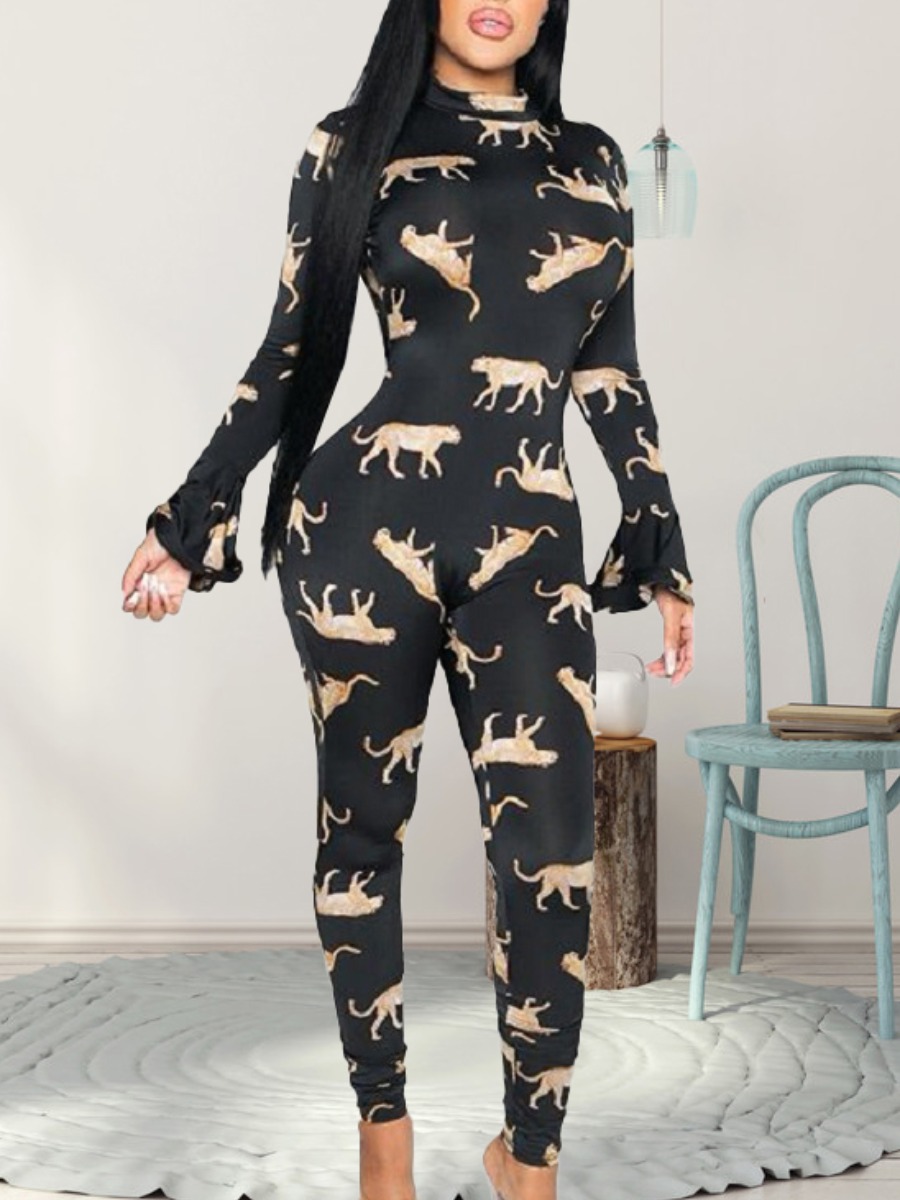 LW Animal Print Backless Jumpsuit