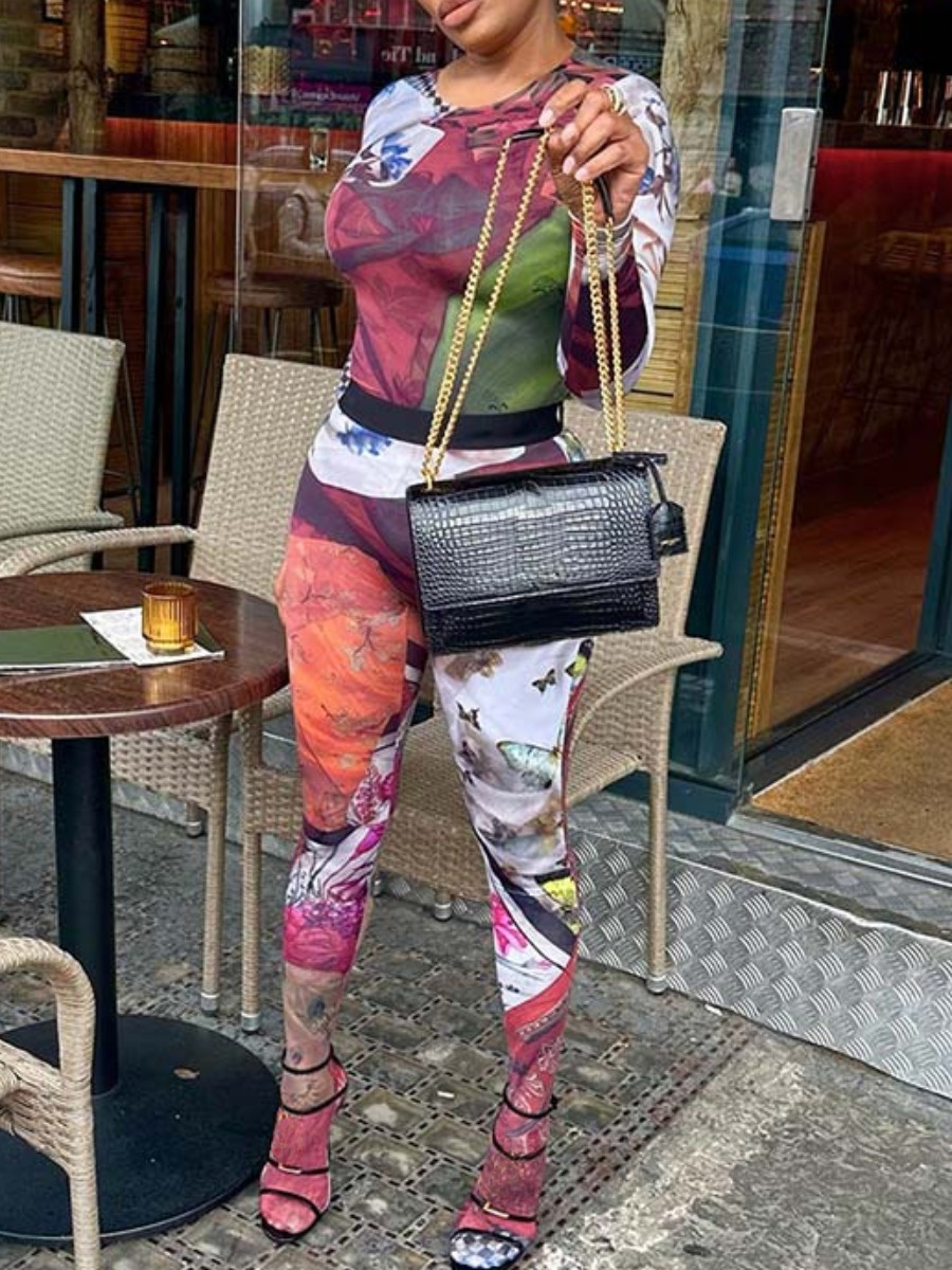 LW Butterfly Floral Print Skinny Pants Set