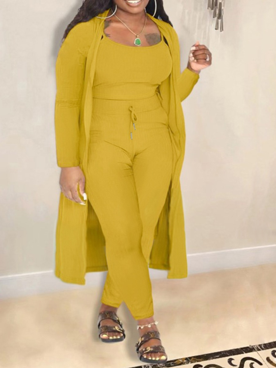 LW BASICS Plus Size Rib Knit Drawstring Three Piece Pants Set