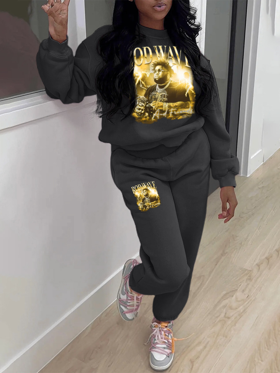LW Plus Size Figure Letter Print Loose Pants Set