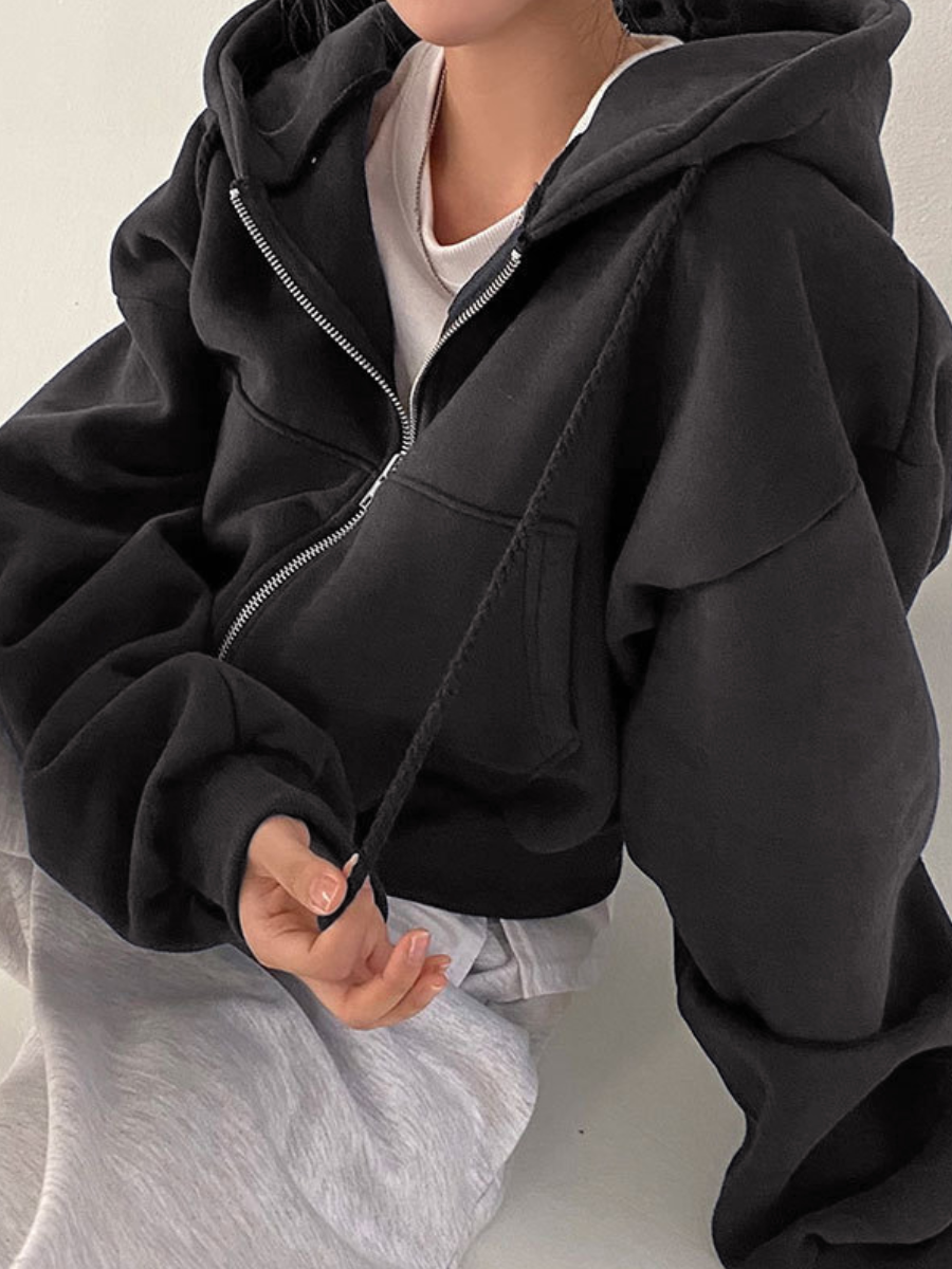 LW Plus Size Hooded Collar Kangaroo Pocket Jacket