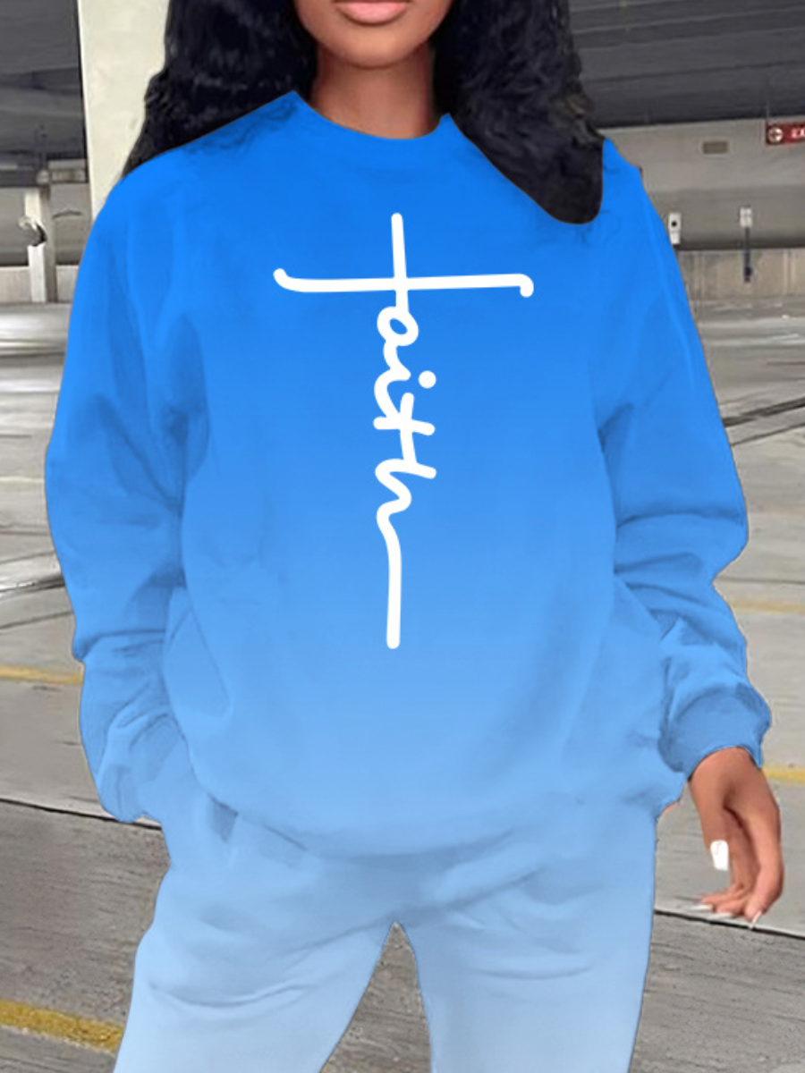 LW Plus Size Gradient Faith Letter Print Sweatshirt