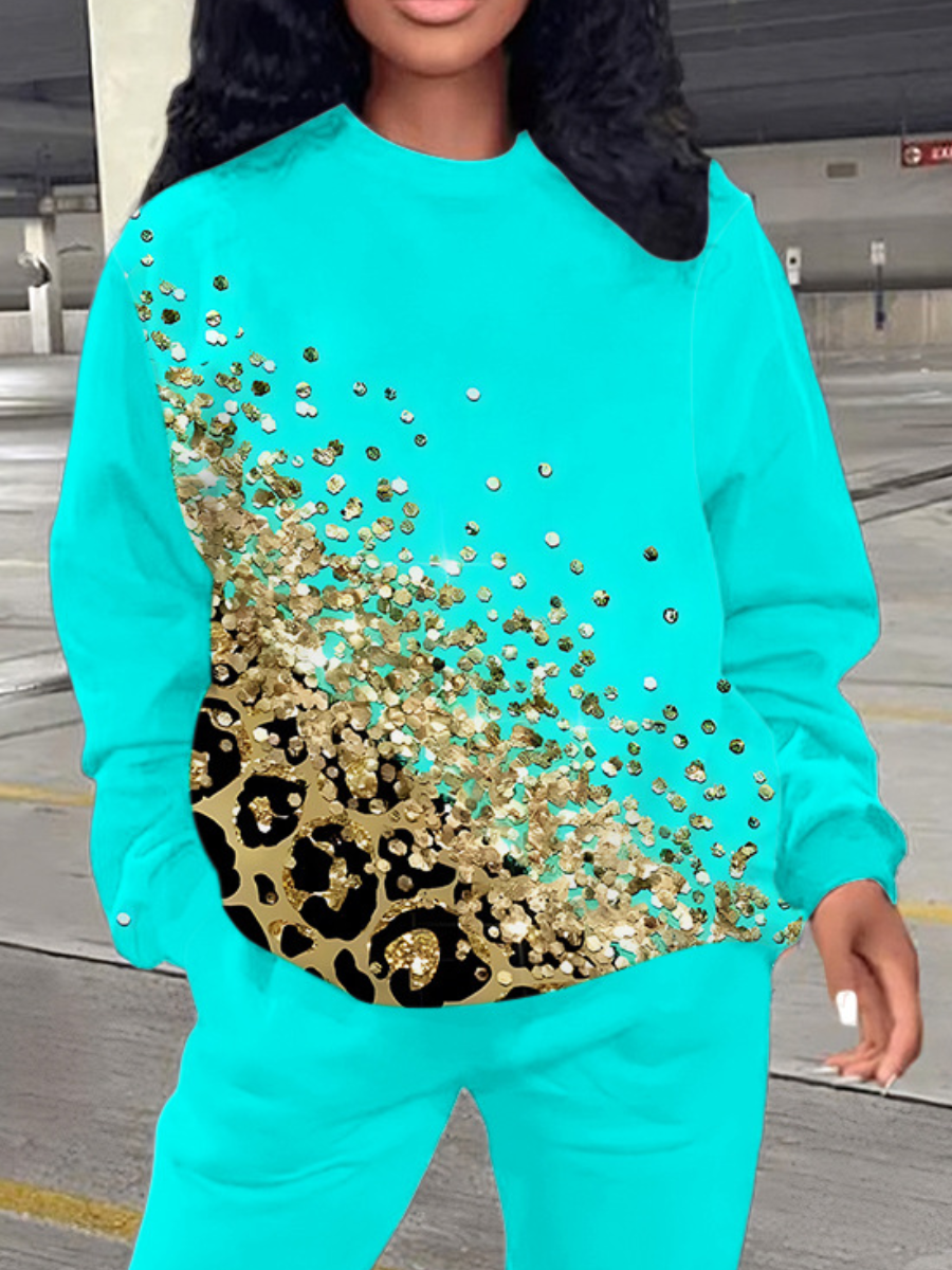 LW Plus Size Round Neck Leopard Print Sweatshirt
