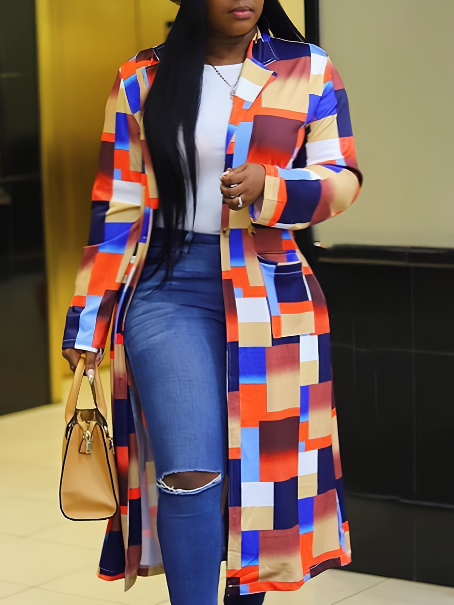 LW Plaid Print Patchwork Trench Coat