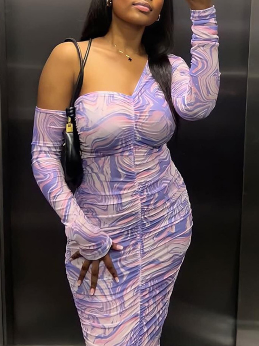 LW One Shoulder Tie Dye Bodycon Dress
