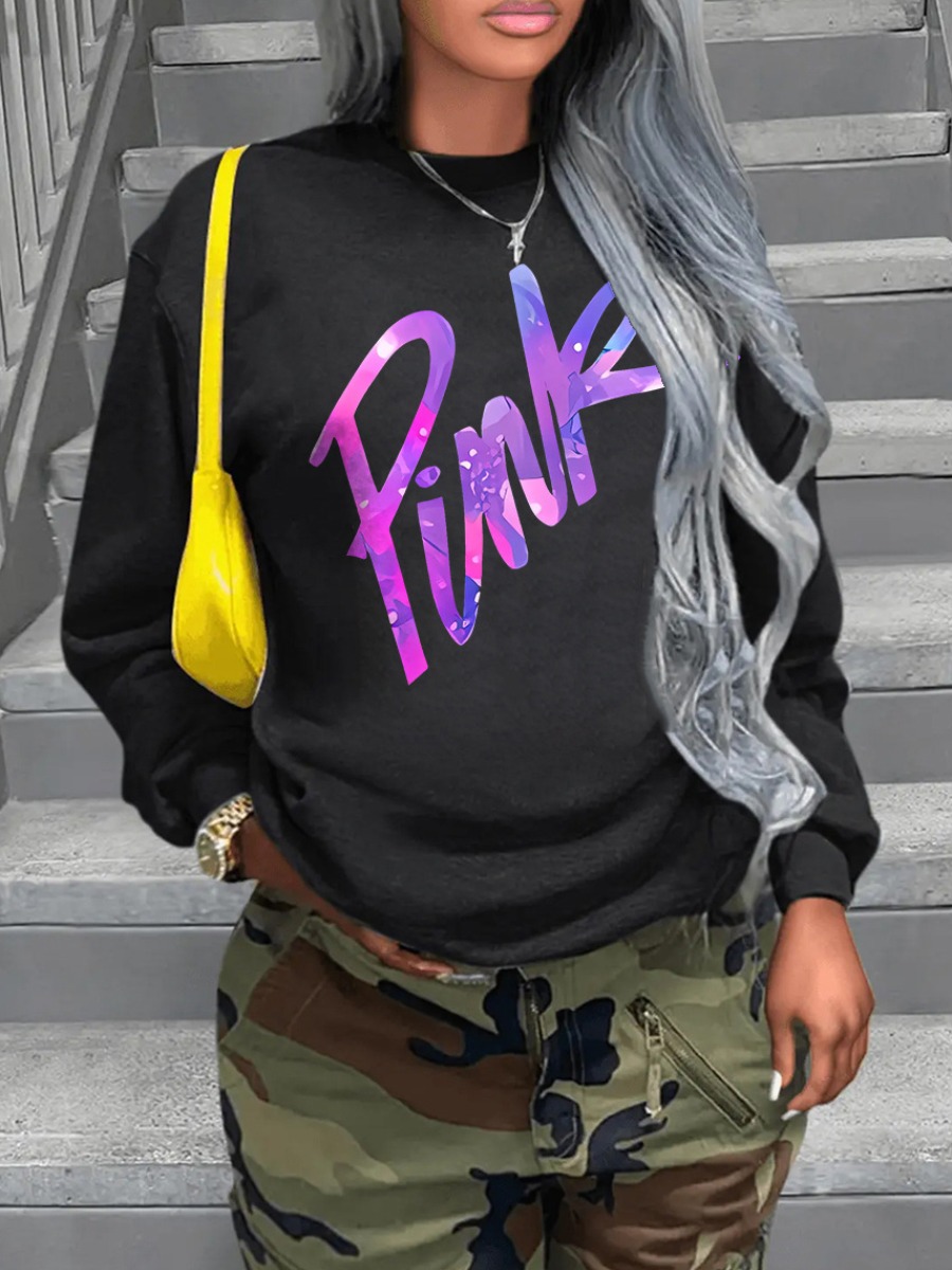 LW Plus Size Pink Letter Print Loose Sweatshirt