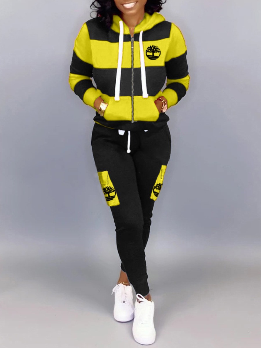 LW Striped Kangaroo Pocket Tracksuit Set