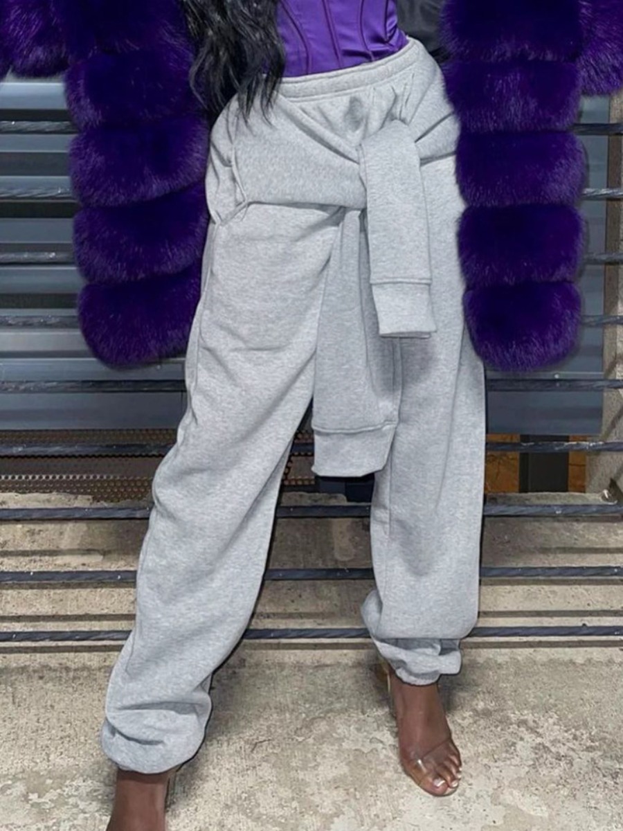 LW Mid Waist Bandage Design Pocket Design Sweatpants