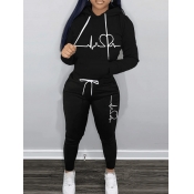 LW Heart Print Kangaroo Pocket Tracksuit Set