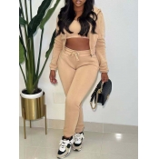 LW BASICS Hooded Collar Drawstring Pants Set