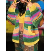 LW Hooded Collar Kangaroo Pocket Striped Jacket
