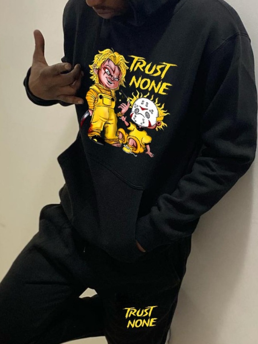 LW Men Figure Letter Print Kangaroo Pocket Tracksuit Set