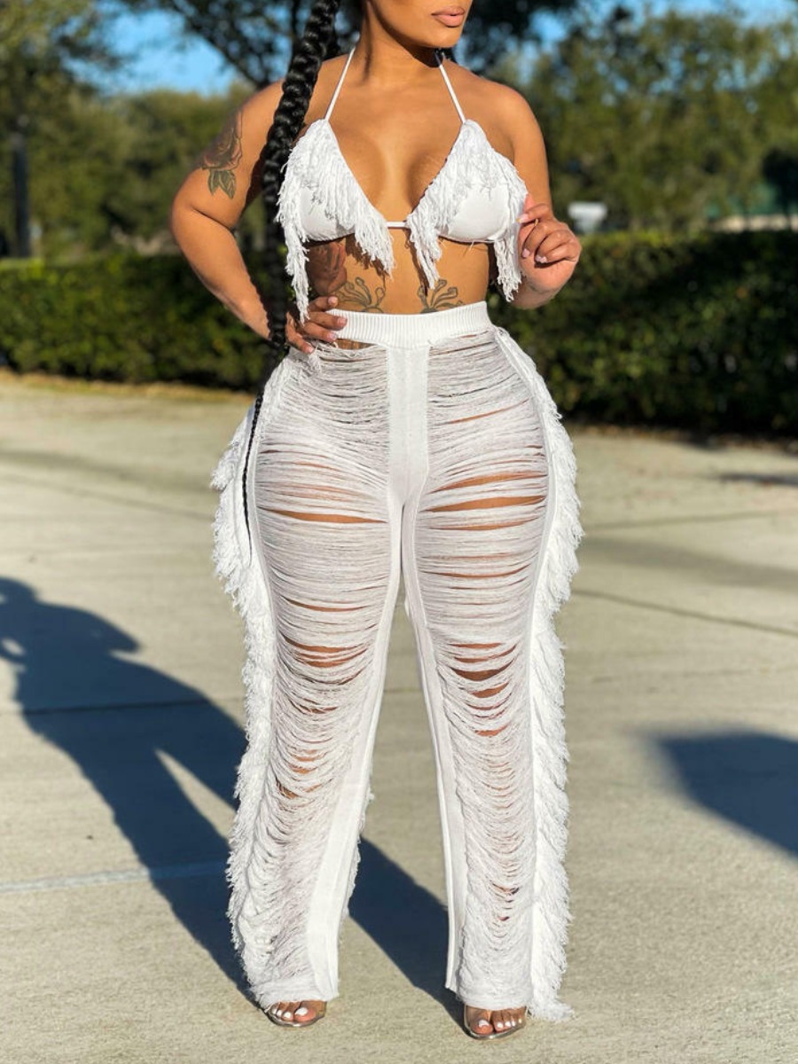 LW Bra Tassel Design High Waist Pants Set