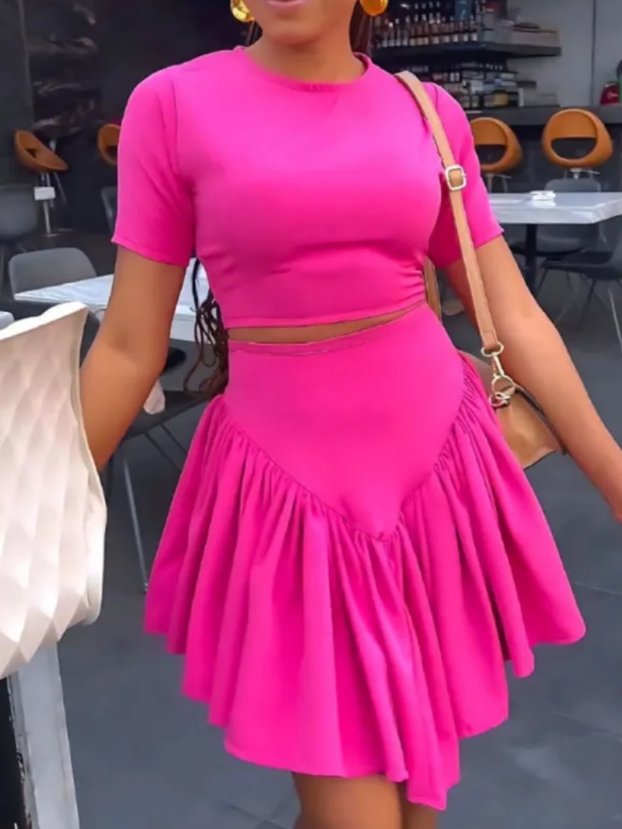 LW Plus Size Crop Top Ruffle Design Skirt Set