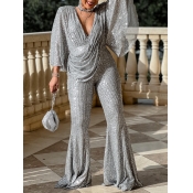 LW Plus Size V Neck Sequined Loose Jumpsuit