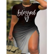 LW Plus Size Gradient Letter Print Drawstring Body