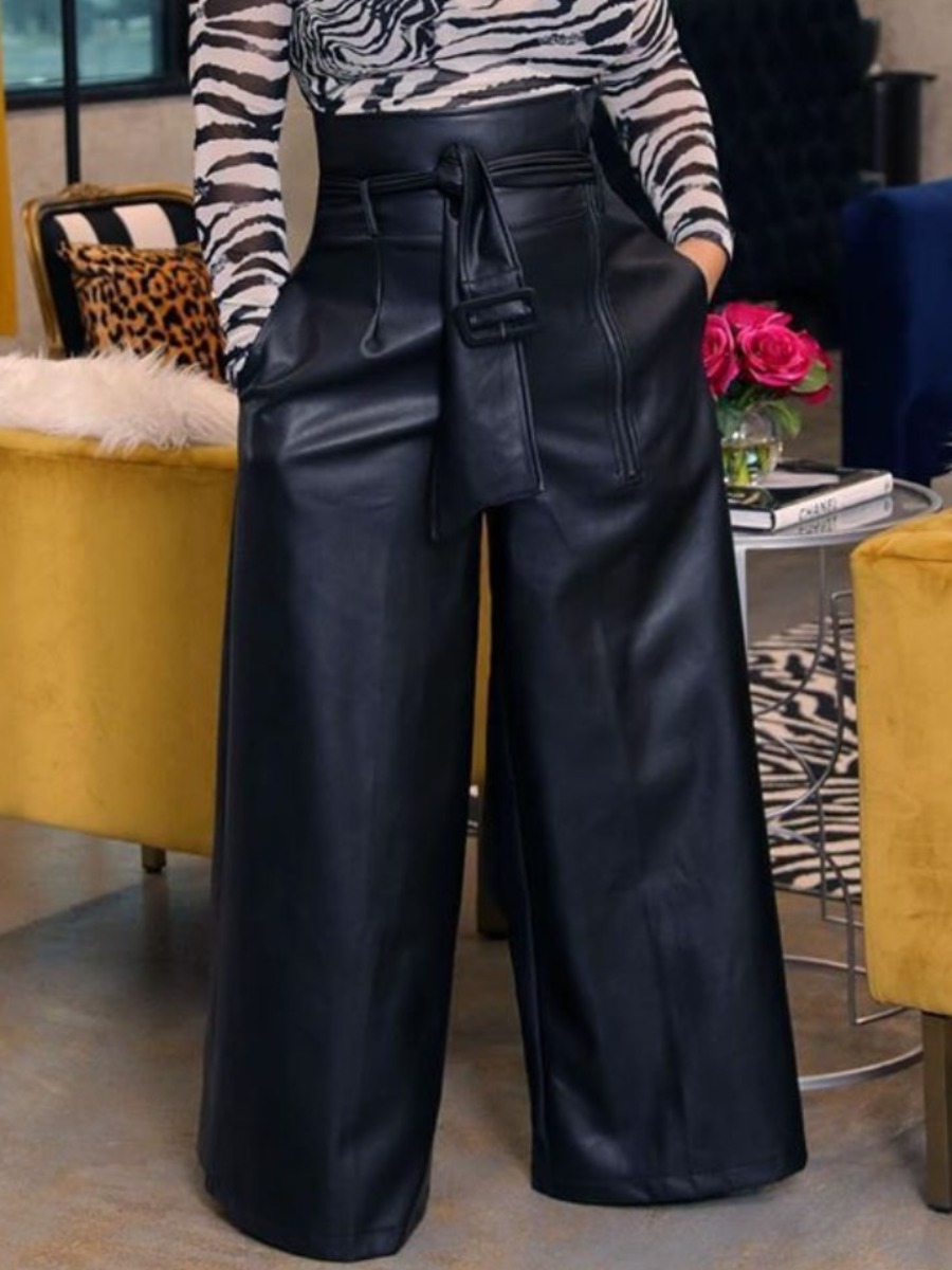LW Plus Size Faux Leather High Waist Wide Leg Pant