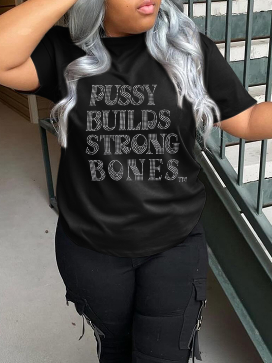LW Plus Size Rhinestone Letter Decor T-shirt