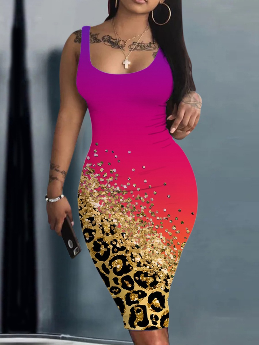 LW SXY Plus Size Gradient Leopard Print Bodycon Cami Dress