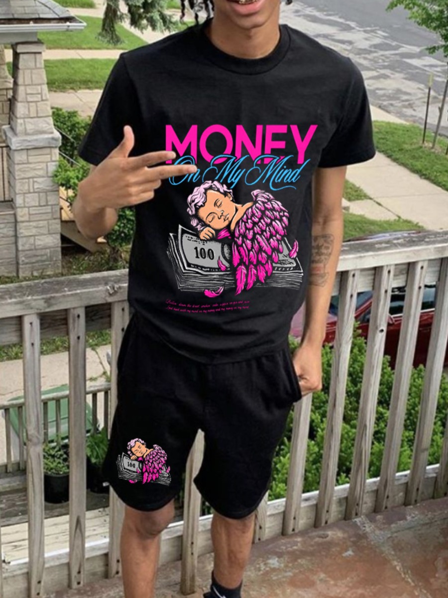 LW Men Money Figure Letter Print Shorts Set