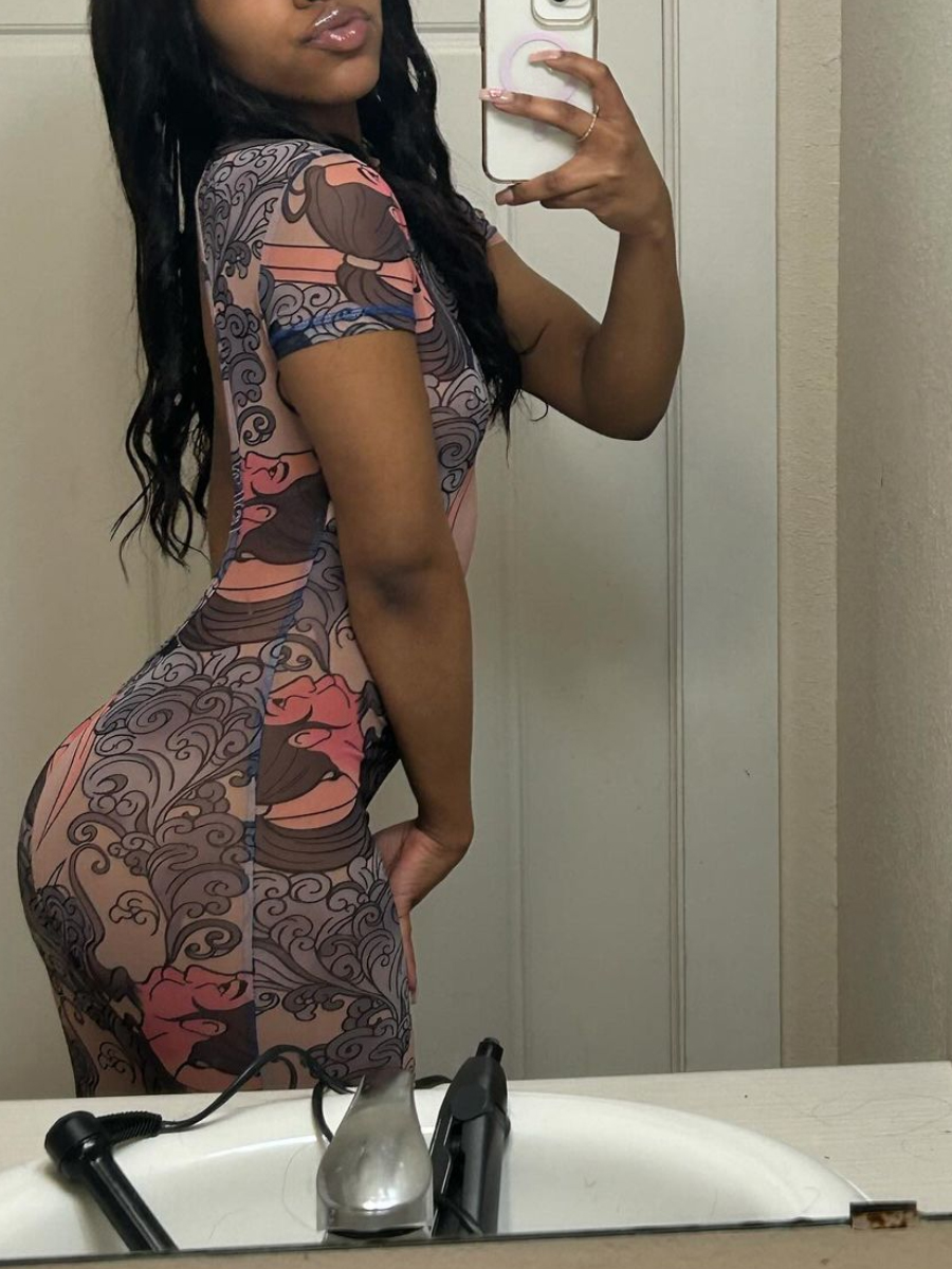LW SXY Mixed Print Backless Skinny Jumpsuit