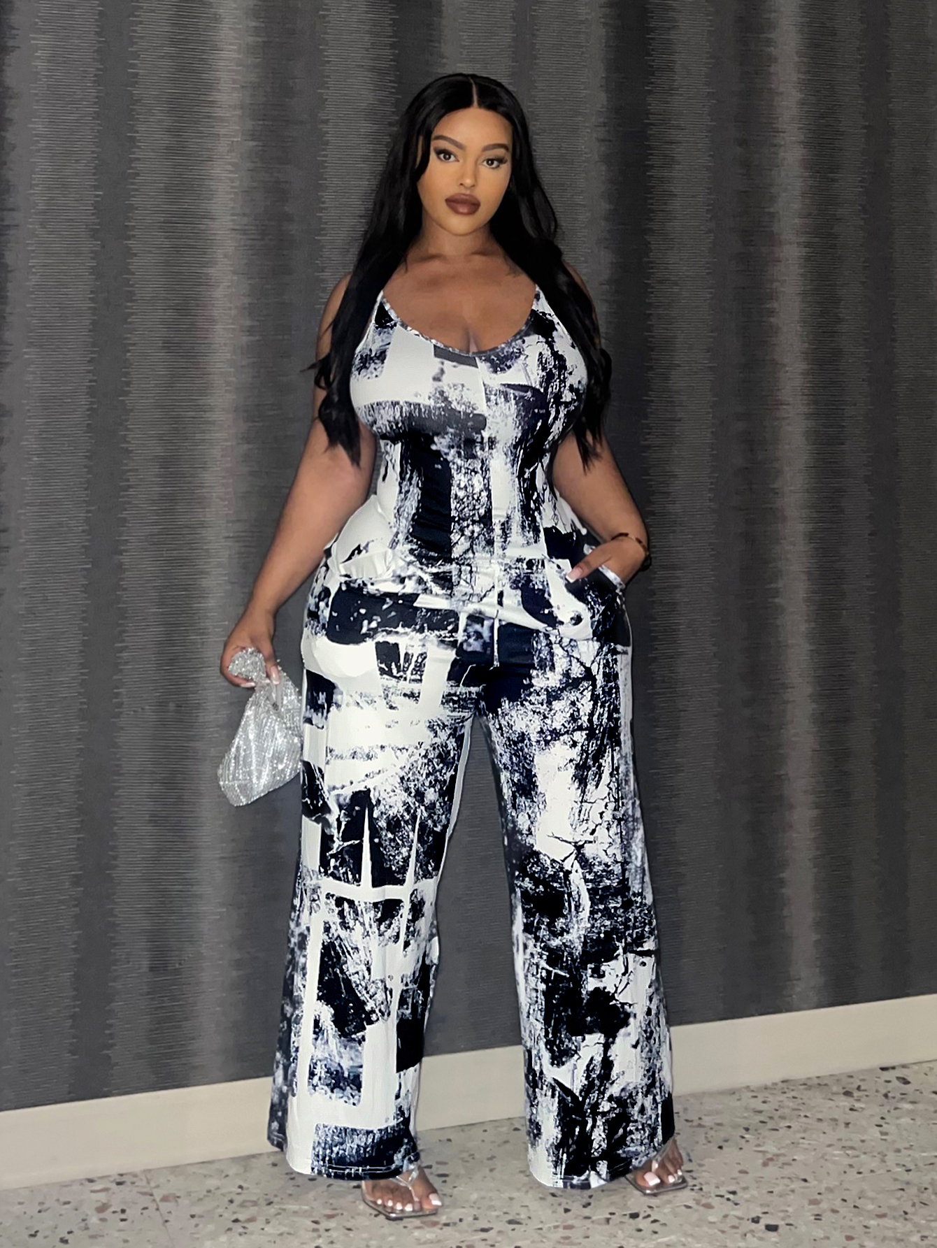 LW Plus Size Tie Dye Wide Leg Cami Jumpsuit